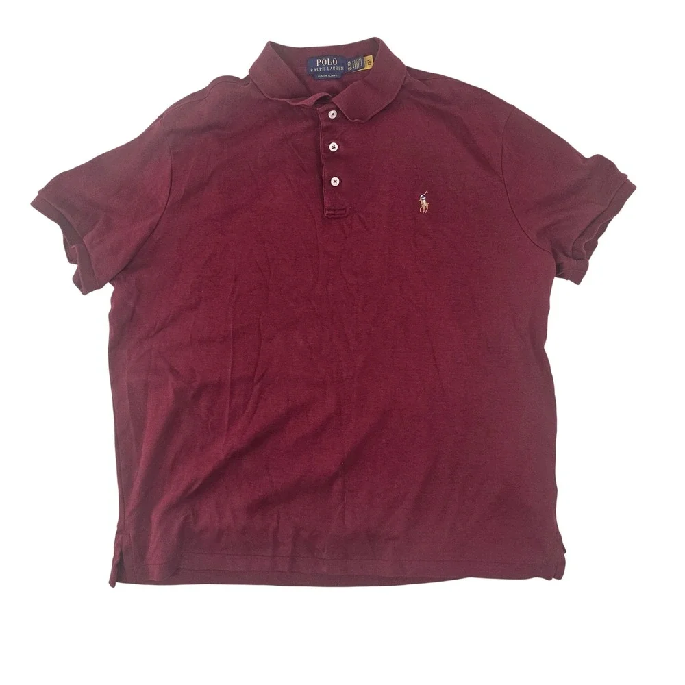 Polo Ralph Lauren Mens XL Custom‎ Slim Fit Short Sleeve Polo Shirt Burgundy Red